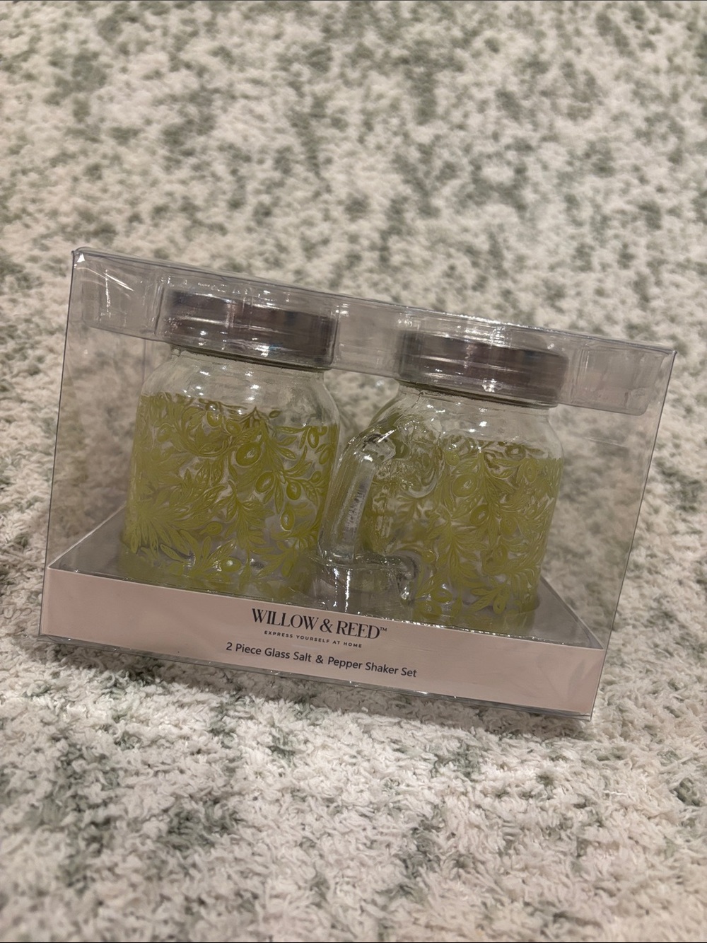 Willow & Reed Olive Bush Botanical Salt n Pepper Shaker Set of 2 Mason Jar NWT